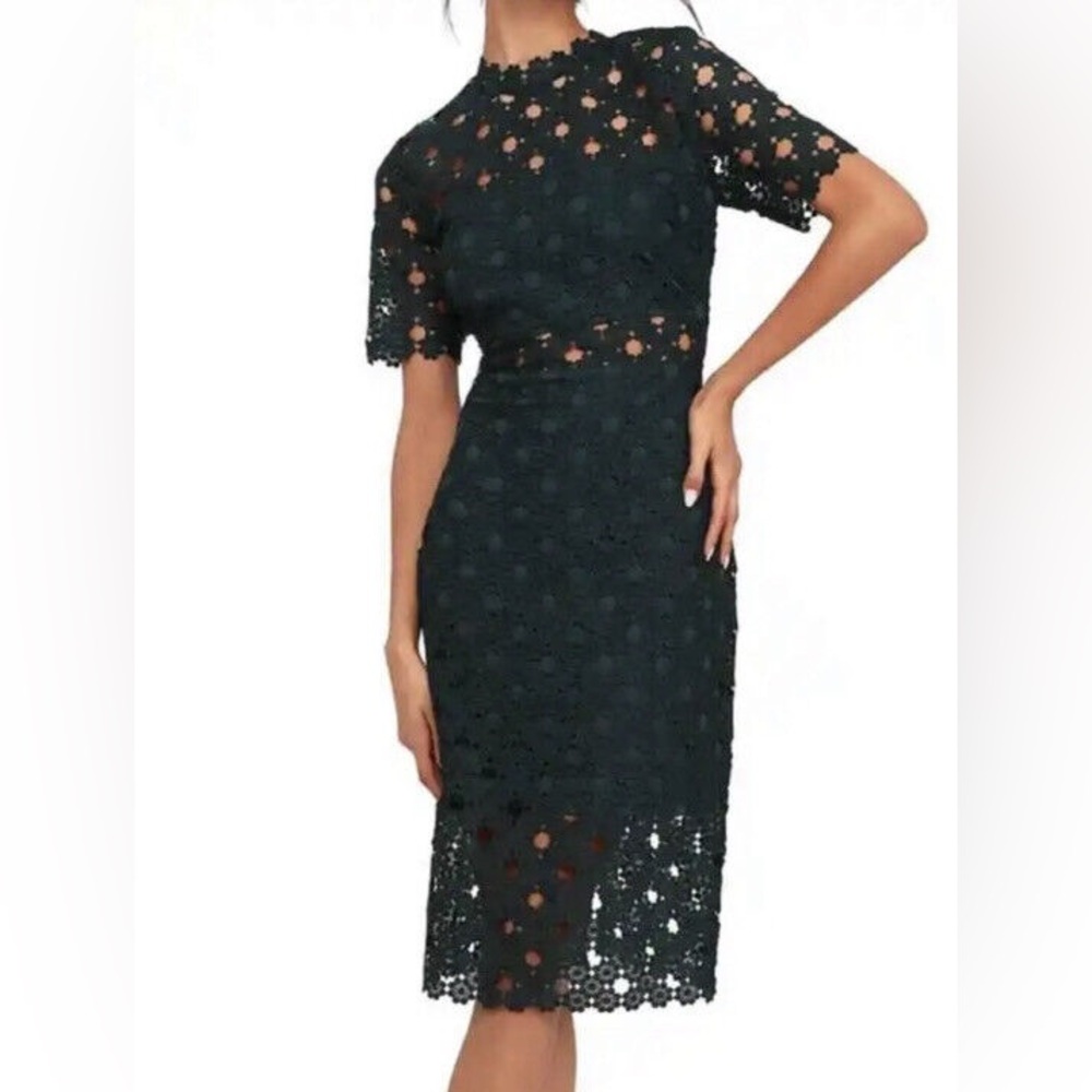 Lulu's Black Floral Lace Midi Dress